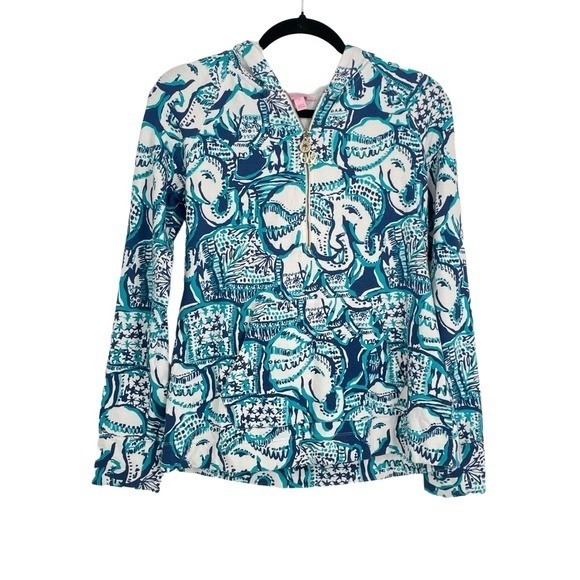 Lilly Pulitzer Resort Coastal Grandma Turquoise Elephant Full Zip Hoodie Small - Picture 2 of 11